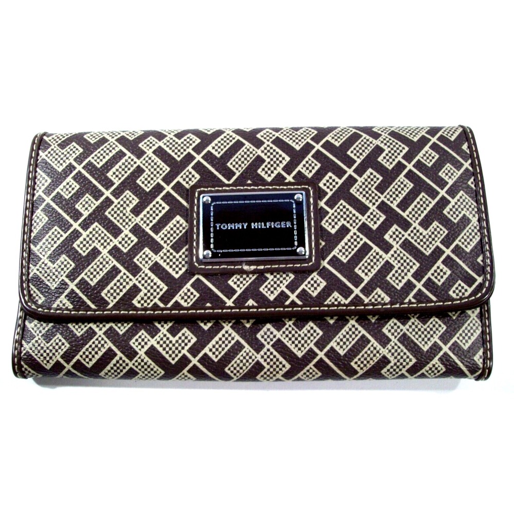 Women's Tommy Hilfiger Monogram Trifold Clutch Wallet, Brown